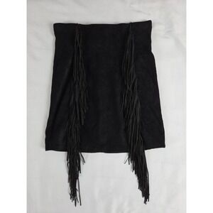 Everyday Chic Black Faux Suede Fringe Mini Skirt Womens M Western Boho